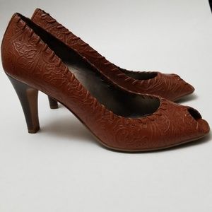 Antonio Melani Chestnut Floral Open Toe Heels